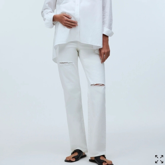 Madewell Maternity '90s Straight Jeans Over-the-Belly Stretch Panel White 29P - Picture 1 of 14